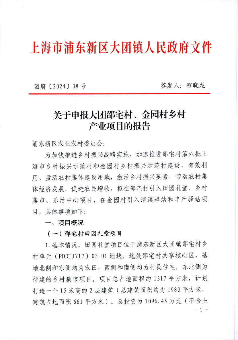 关于申报大团邵宅村、金园村乡村 产业项目的报告