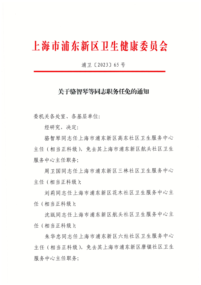 关于骆智琴等同志职务任免的通知