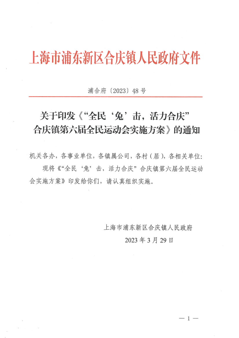 关于印发《“全民‘兔’击，活力合庆”-合庆镇第六届全民运动会实施方案》的通知