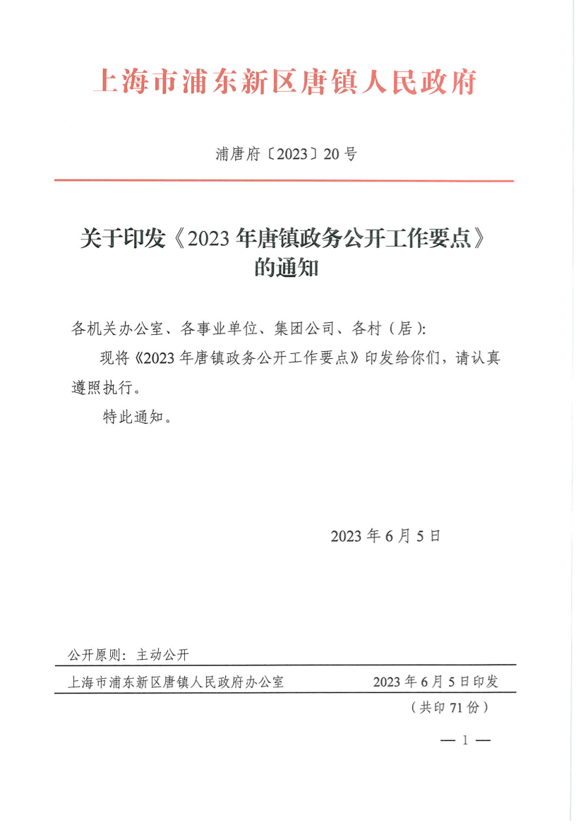 关于印发《2023年唐镇政务公开工作要点》的通知