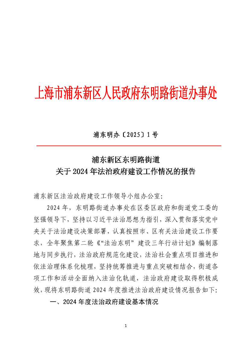 浦东新区东明路街道2024年法治政府建设情况报告