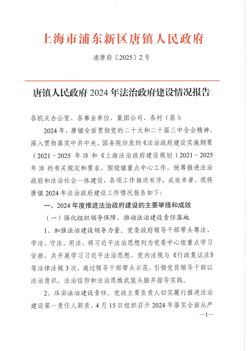 唐镇人民政府2024年法治政府建设情况报告